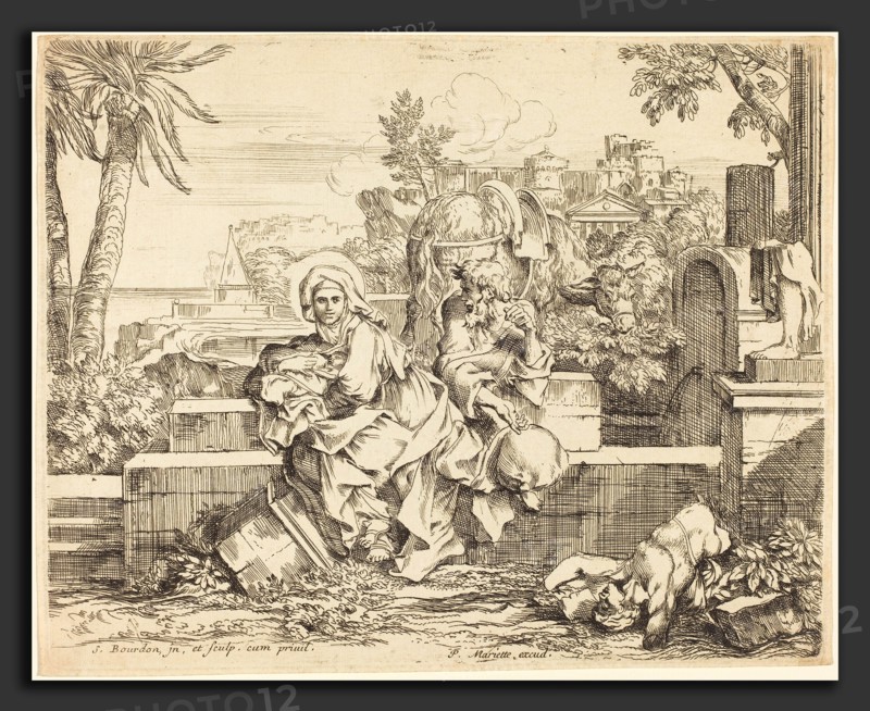 Sébastien Bourdon (French, 1616 - 1671), Rest on the Flight into Egypt, c. 1650, etching on laid paper