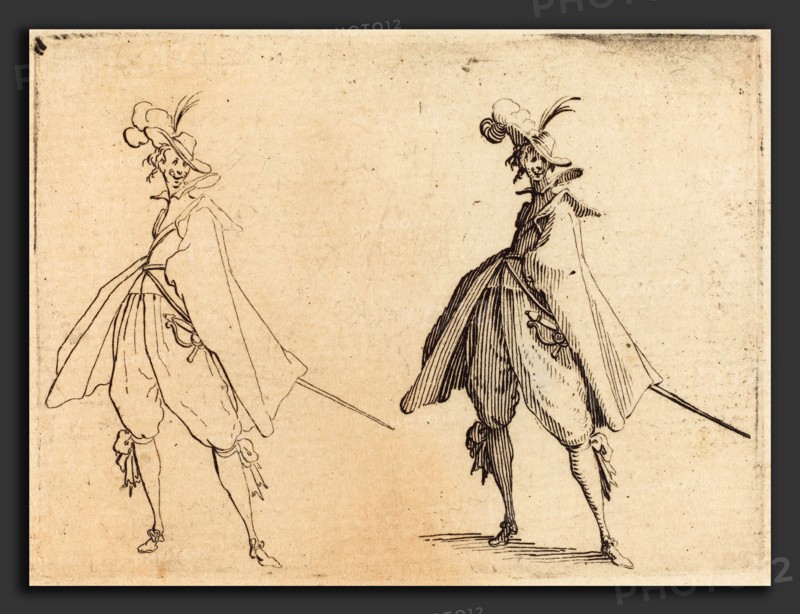 Jacques Callot (French, 1592 - 1635), Gentleman in Large Mantle, Front View, c. 1617, etching
