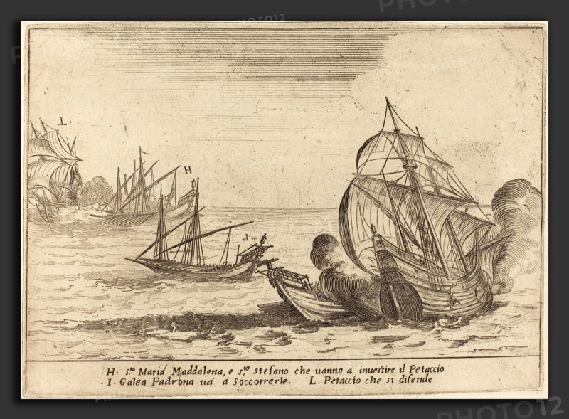 Jacques Callot (French, 1592 - 1635), Boarding of the Petaccio, 1617, etching