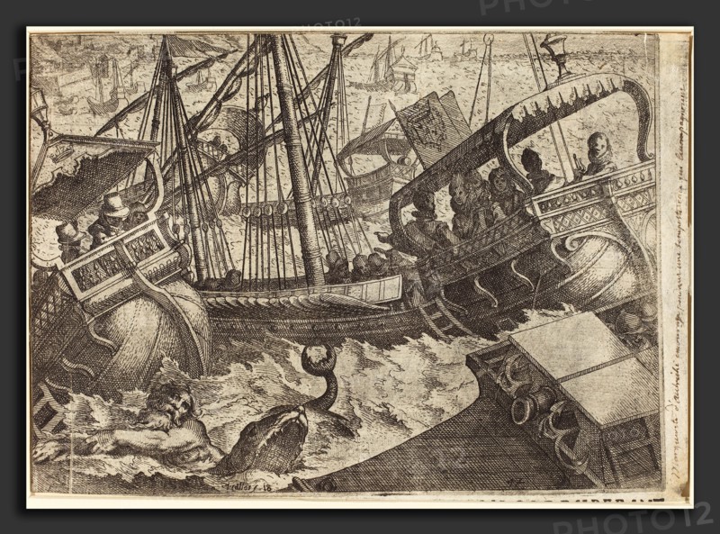 Jacques Callot (French, 1592 - 1635), Storm off the Coast of Barcelona [recto], 1612, etching