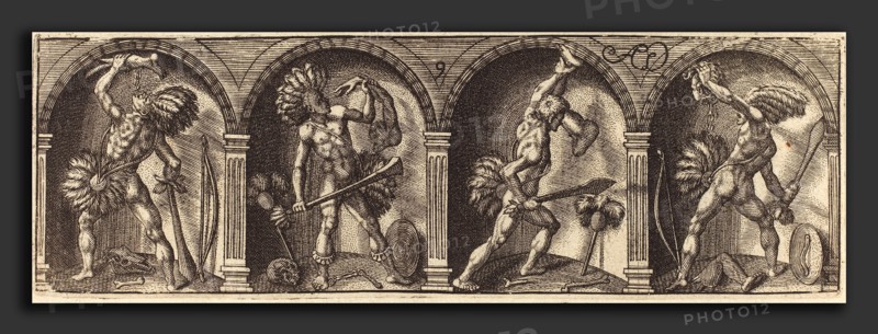 Master AD (French, active c. 1600), Les divers pourtraicts et figures IX, c. 1600, engraving