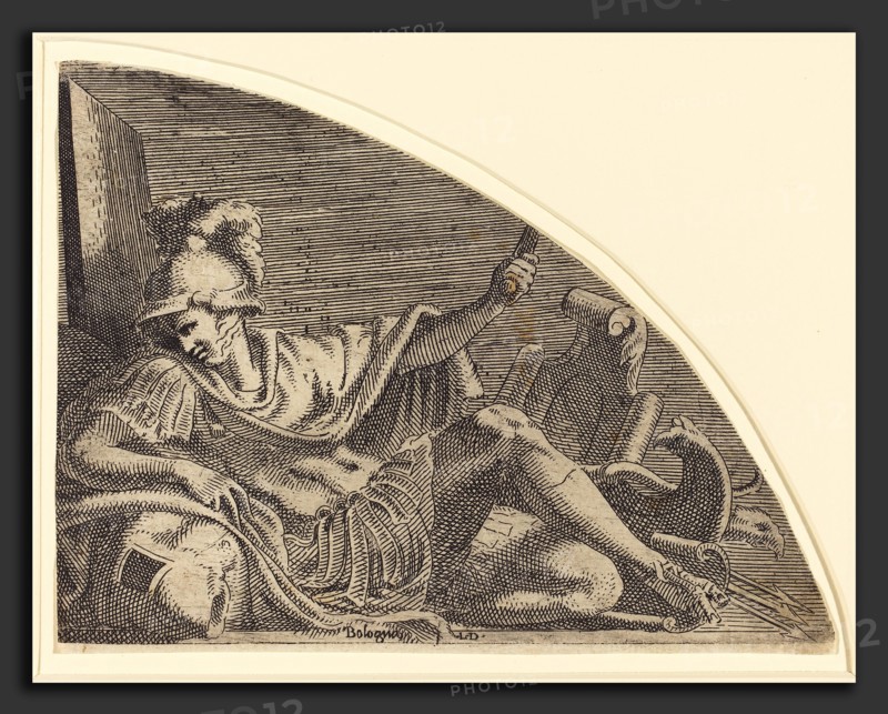 Léon Davent after Francesco Primaticcio (French (?), active 1540-1556), Mars Seated on Trophies, etching