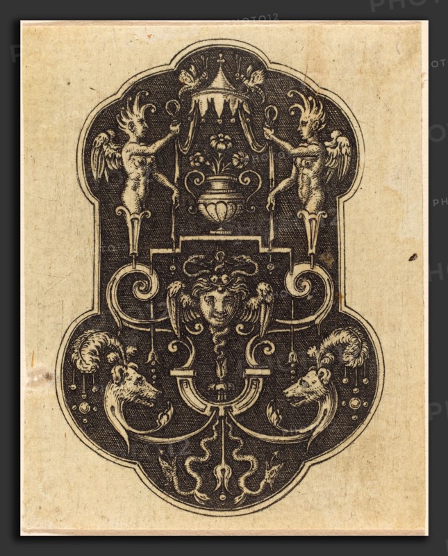 Etienne Delaune (French, 1518-1519 - 1583), Head of Medusa, engraving