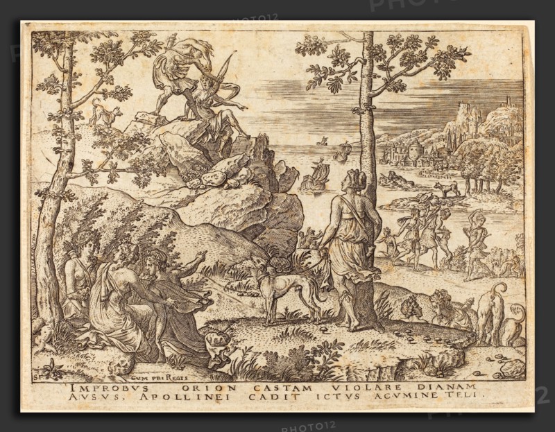 Etienne Delaune (French, 1518-1519 - 1583), Orion Killed by Apollo, engraving