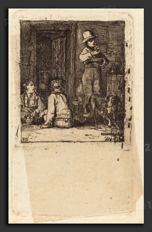 Sir David Wilkie (Scottish, 1785 - 1841), Interior with Three Boys and a Dog, c. 1813, etching on chine collé