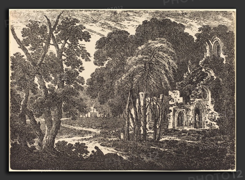 Richard Cooper II (British, 1740 - after 1814), Ruined Abbey among Trees, 1802, pen-and-tusche lithograph
