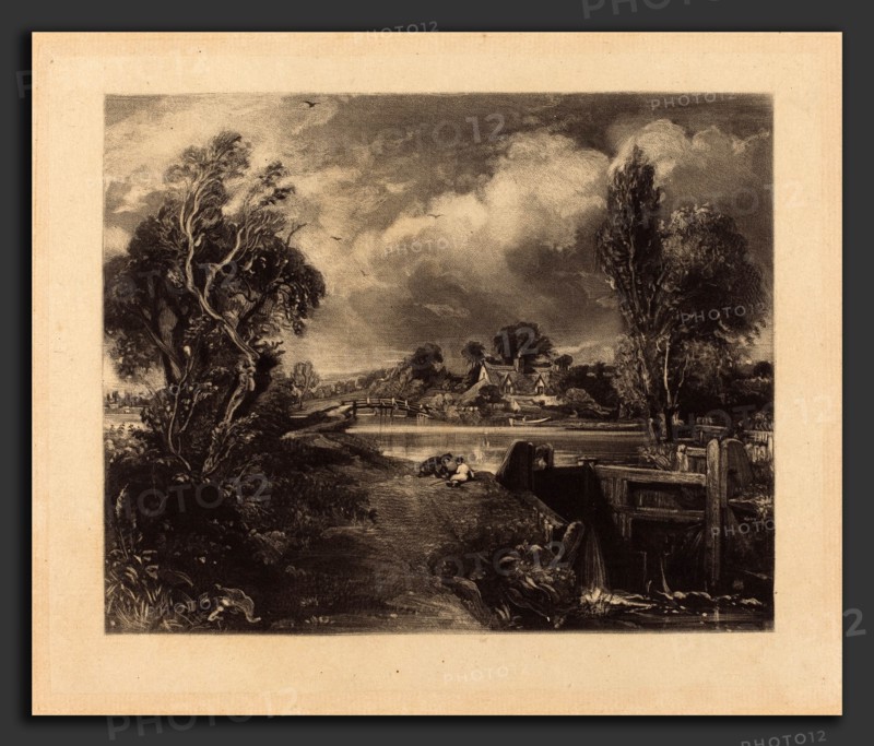 David Lucas after John Constable (British, 1802 - 1881), A Lock on the Stour, probably 1830, mezzotint [progress proof]