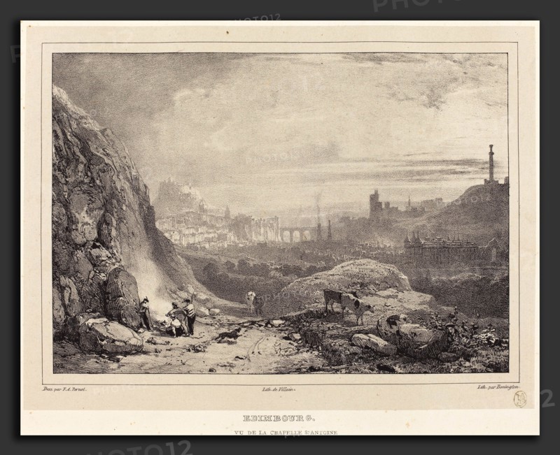Richard Parkes Bonington after Francois Alexandre Pernot (British, 1802 - 1828), Edimbourg vu de la Chapelle Saint-Antoine, 1826, lithograph