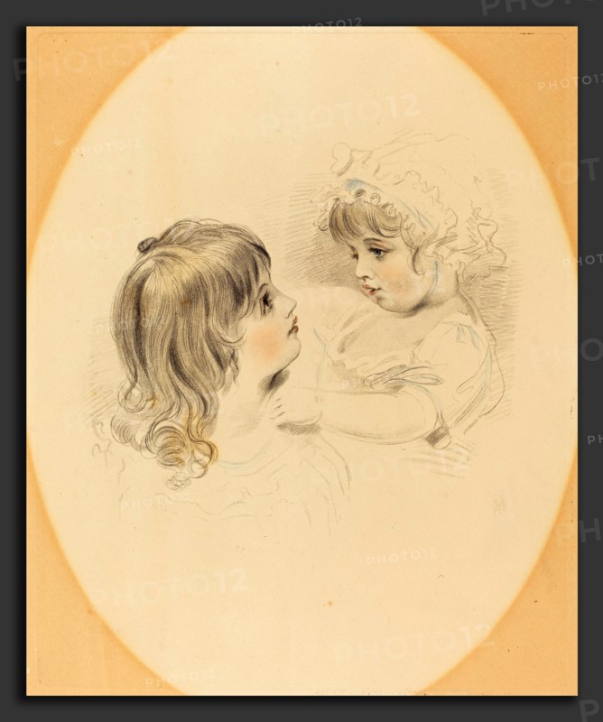 British 19th Century after George Henry Harlow, Two Children, early 19th century, mezzotint