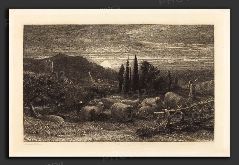 Samuel Palmer (British, 1805 - 1881), The Rising Moon, 1857, etching on chine collé