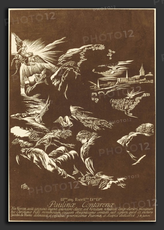 John Baptist Jackson after Jacopo Bassano (English, 1701 - c. 1780), Christ on the Mount of Olives, 1743, chiaroscuro woodcut in dark brown [trial proof of key block]
