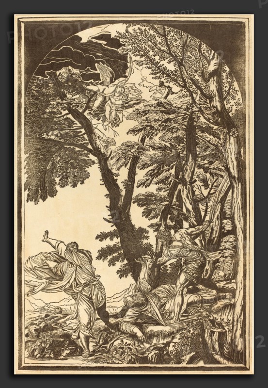 John Baptist Jackson after Titian (English, 1701 - c. 1780), The Death of Saint Peter Martyr, 1739, chiaroscuro woodcut in black [trial proof]