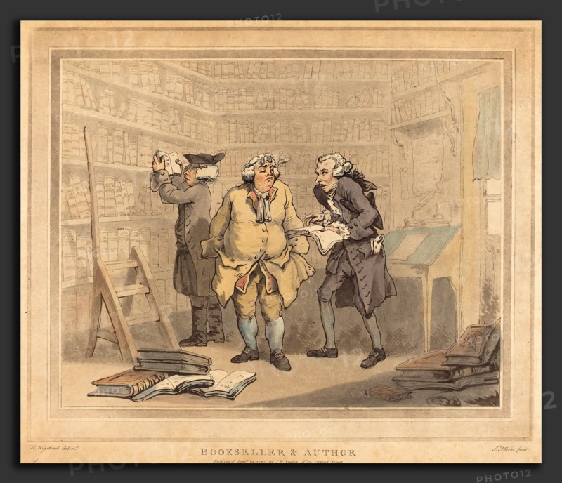 Thomas Rowlandson (British, 1756 - 1827), Bookseller and Author, 1784, hand-colored etching and aquatint