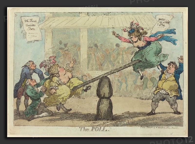 Thomas Rowlandson (British, 1756 - 1827), The Poll, 1784, hand-colored etching