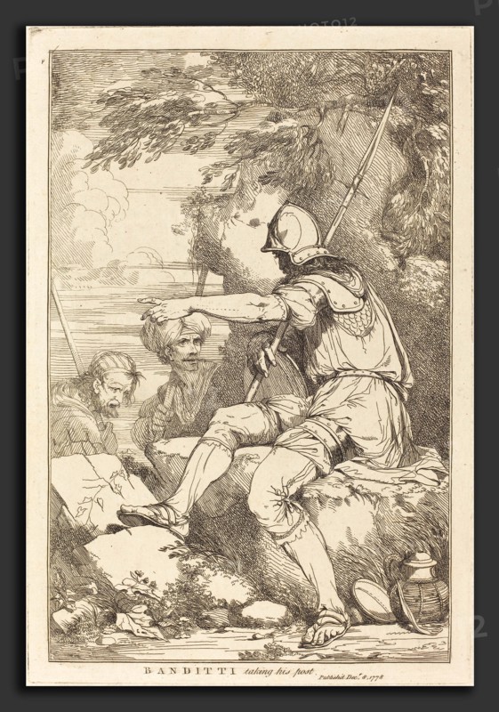 John Hamilton Mortimer (British, 1740 - 1779), Banditti Taking His Post, 1778, etching