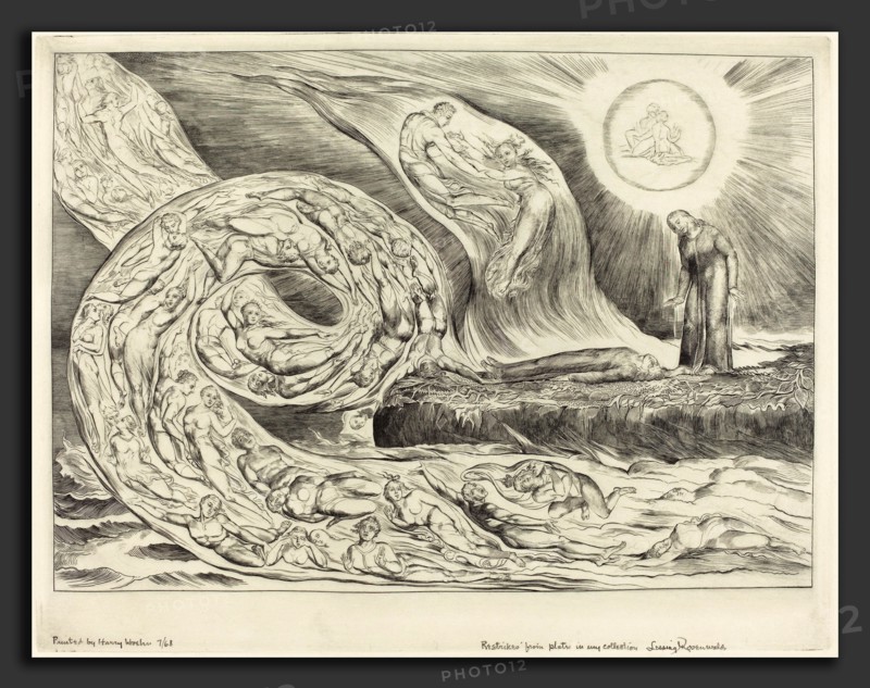 William Blake (British, 1757 - 1827), The Circle of the Lustful: Paolo and Francesca, 1827, engraving printed by Harry Hoehn in 1968