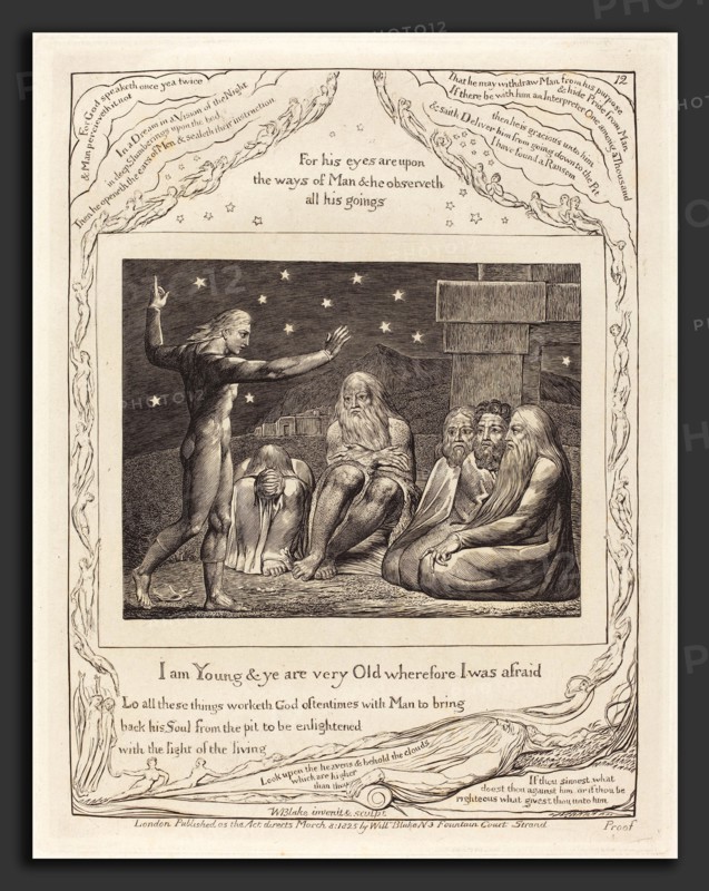 William Blake (British, 1757 - 1827), The Wrath of Elihu, 1825, engraving on India paper
