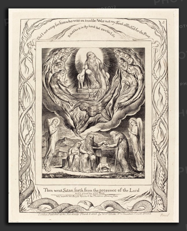 William Blake (British, 1757 - 1827), Satan Going Forth from the Presence of the Lord, 1825, engraving on India paper