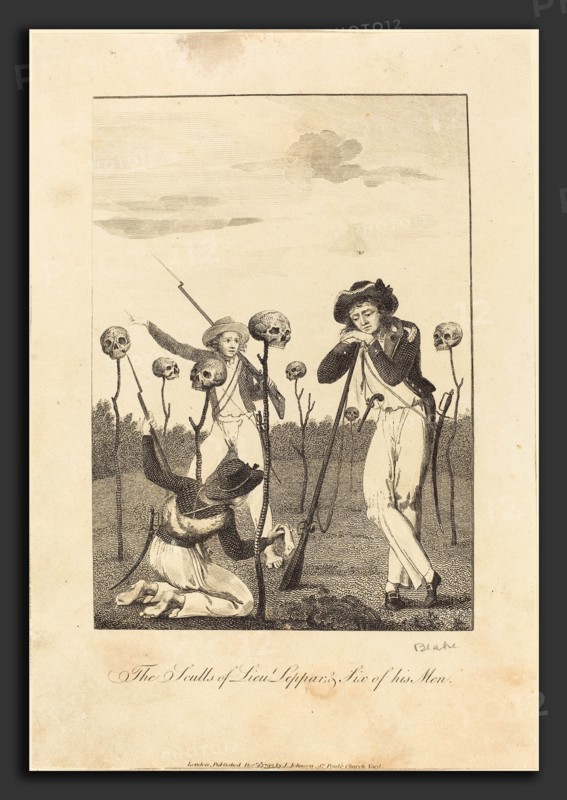 William Blake after John Gabriel Stedman (British, 1757 - 1827), The Sculls of Lieut Leppar, & Six of his Men, 1793, engraving