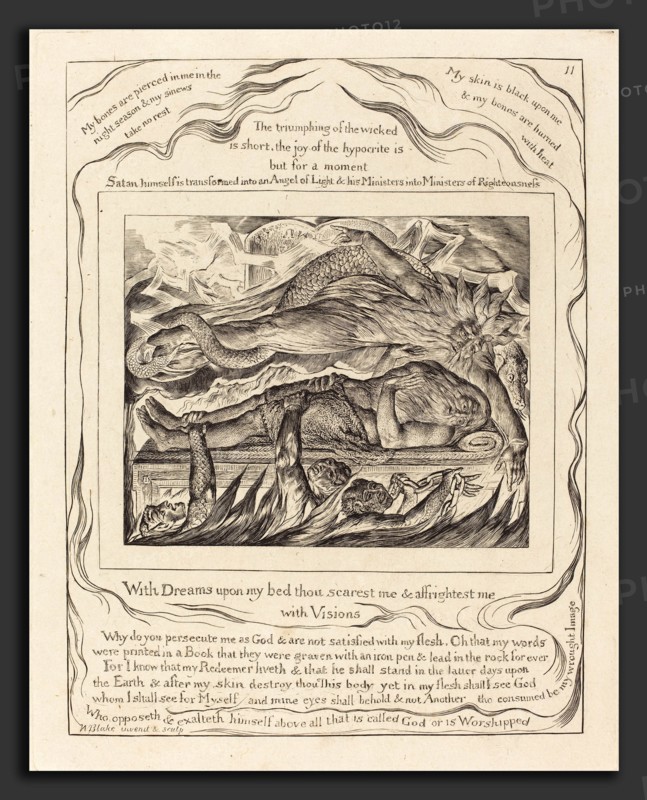 William Blake (British, 1757 - 1827), Job's Evil Dreams, 1825, engraving