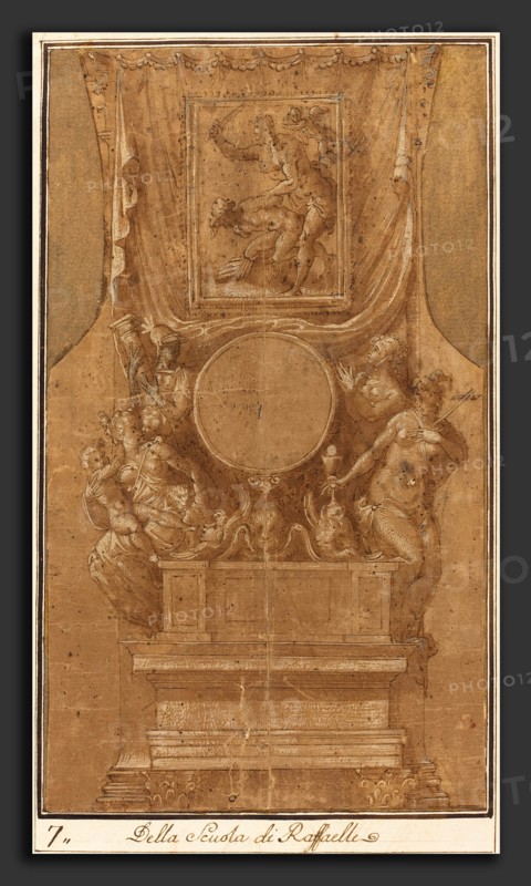 Francesco Salviati (Italian, 1510 - 1563), Design for an Altar, pen and brown ink with brown wash and white heightening over black chalk