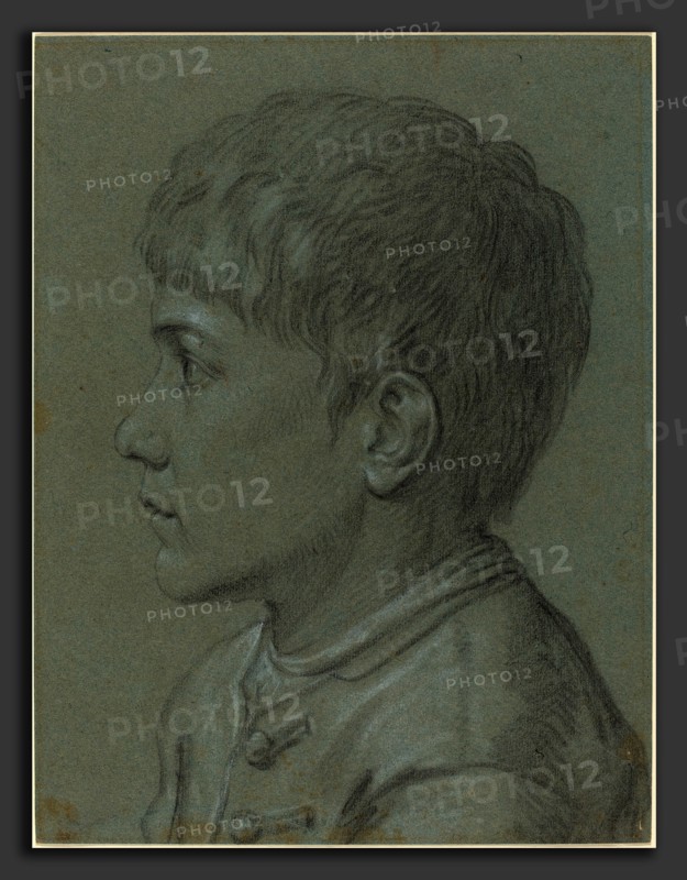 Paolo Farinati (Italian, 1524 - 1606), Head of a Boy, black and white chalk on blue paper