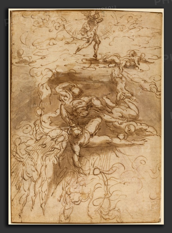 Parmigianino (Italian, 1503 - 1540), The Fall of the Rebel Angels [recto], c. 1524-1527, pen and brown ink with brown wash on thin laid paper