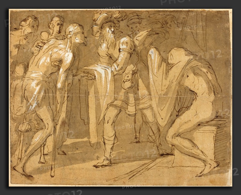 Attributed to Avanzino Nucci (Italian, c. 1552 - 1629), Saint Homobono, pen and brown ink with brown wash and white heightening