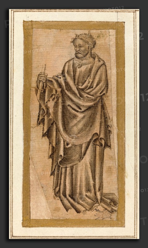Italian 15th century (Umbrian), Standing Apostle, c. 1400, pen and brown ink with brown wash on prepared laid paper