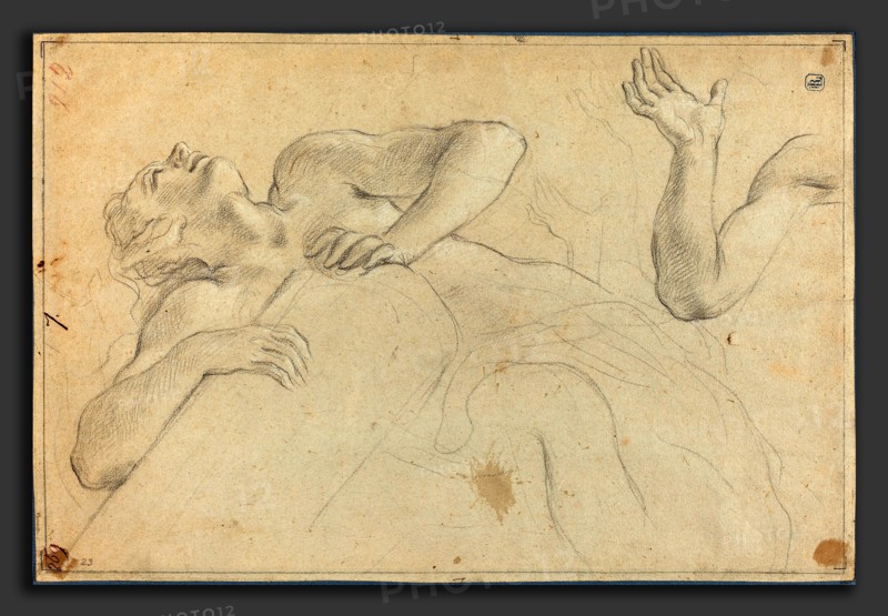 Anton Domenico Gabbiani (Italian, 1652 - 1726), Satyr Leaning on a Column, black and white chalk
