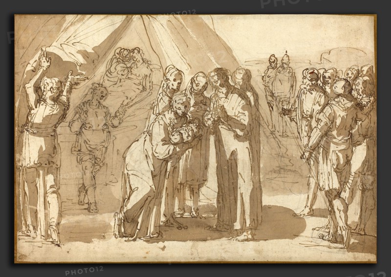 Giulio Benso (Italian, c. 1601 - 1668), Birth Scene, pen and brown ink with brown wash over traces of black chalk