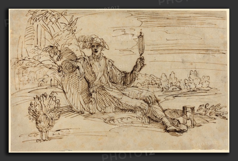 Francesco Brizio (Italian, c. 1575 - 1623), An Elegant Young Man Personifying Vanity, pen and brown ink over black chalk on laid paper
