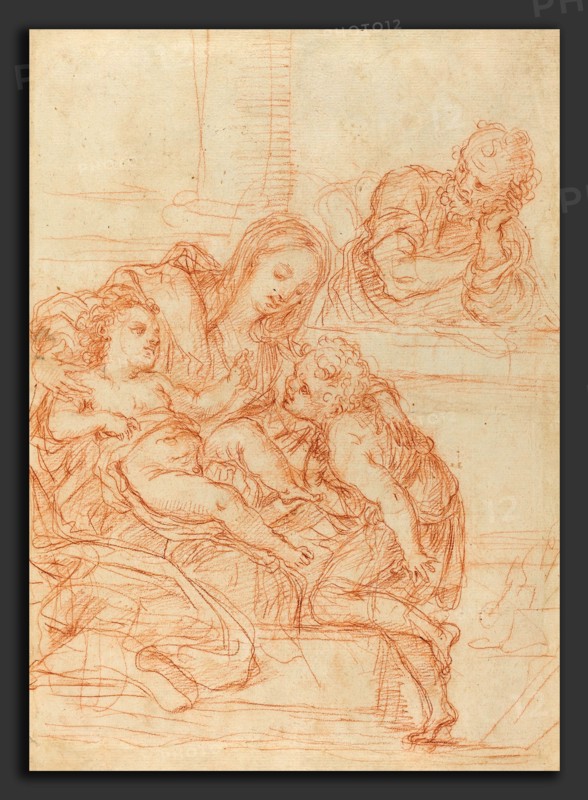 Italian 17th Century, Madonna and Child with Saints John and Joseph [recto], 17th century, red chalk on laid paper