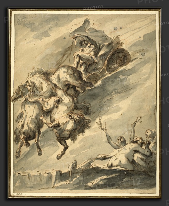 Gaspare Diziani (Italian, 1689 - 1767), The Fall of Phaeton, 1745-1750, pen and brown ink over red chalk with brown and gray wash on laid paper