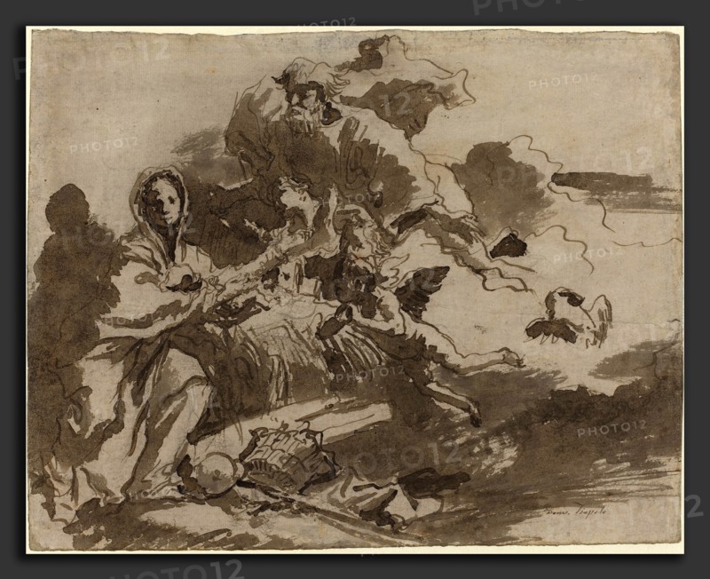Giovanni Domenico Tiepolo (Italian, 1727 - 1804), God the Father and Angels Adoring the Madonna and Child [recto], 1760s, pen and gray-brown ink with gray-brown wash over graphite on laid paper