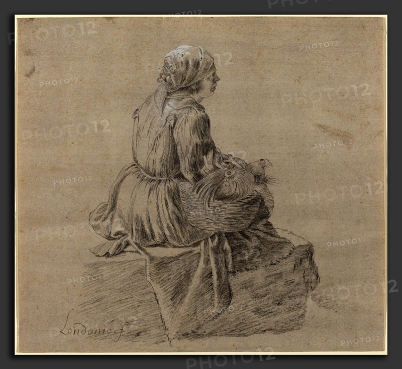 Francesco Londonio (Italian, 1723 - 1783), Seated Peasant Woman, charcoal with white chalk and gray wash on gray paper