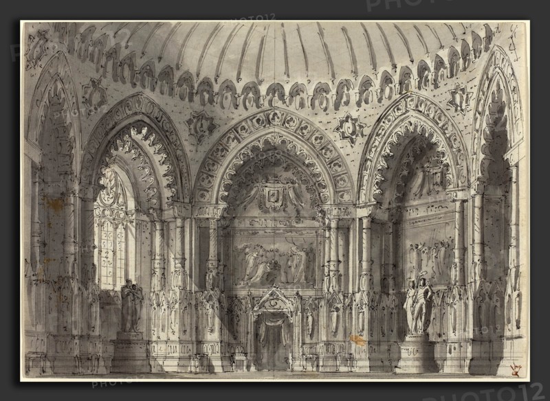 Gasparo Galliari (Italian, 1761 - 1823), Rotunda in Gothic Style, pen and black ink with gray wash over graphite on laid paper