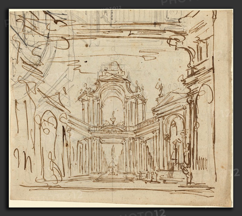 Italian 18th Century, Stage Design, pen and brown ink over graphite on laid paper
