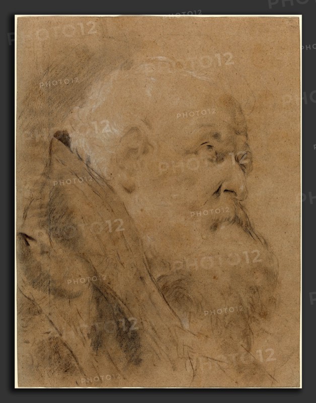 Giuseppe Angeli (Italian, 1712 - 1798), An Elderly Bishop, c. 1750, black, white, and red chalks on light brown laid paper