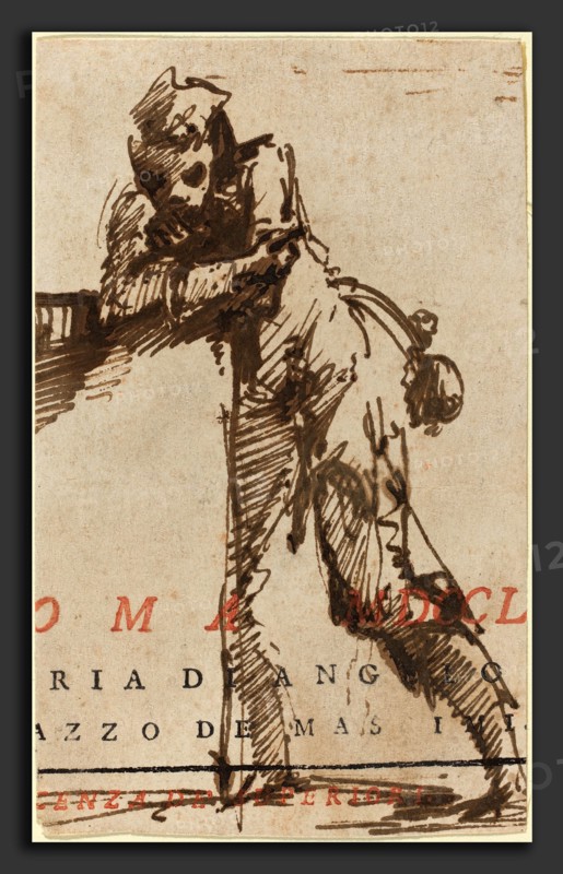 Giovanni Battista Piranesi (Italian, 1720 - 1778), A Man Leaning on a Structure, 1760s, pen and brown ink on fragment of a printed sheet