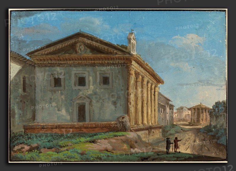 Italian 18th Century, Tempio della Fortuna Virile with the Tempio di Vesta in the Distance, gouache on laid paper