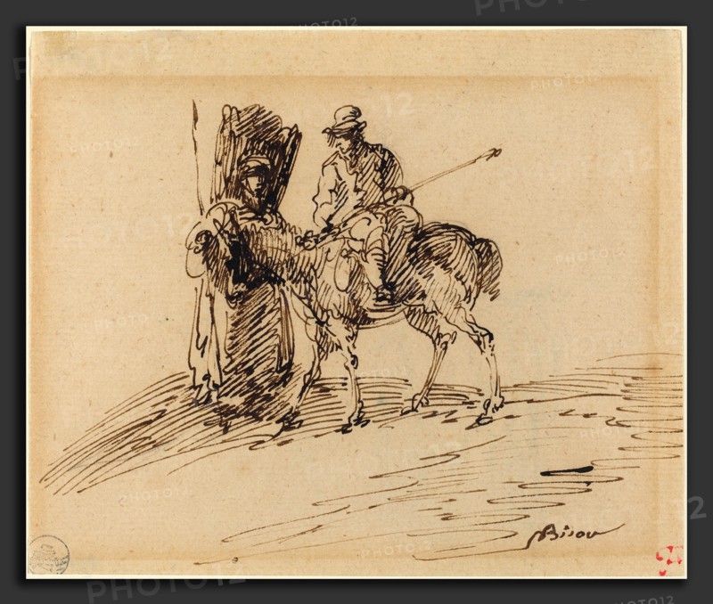 Giuseppe Bernardino Bison (Italian, 1762 - 1844), Horseman with Peasant, pen and brown ink on laid paper