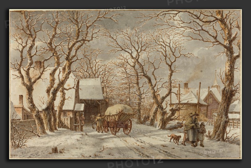 Jacob Cats (Dutch, 1741 - 1799), Winter Scene, 1790, pen and brown ink with gray wash and watercolor on laid paper