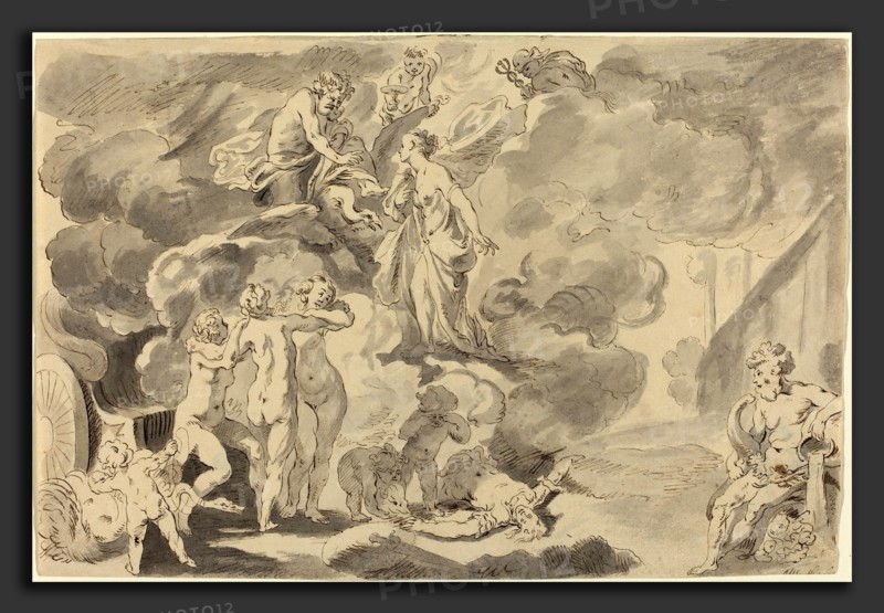 Michael Burghers after Johann Liss (Dutch, c. 1640 - c. 1723), Death of Phaeton, pen and brown ink with gray wash on laid paper
