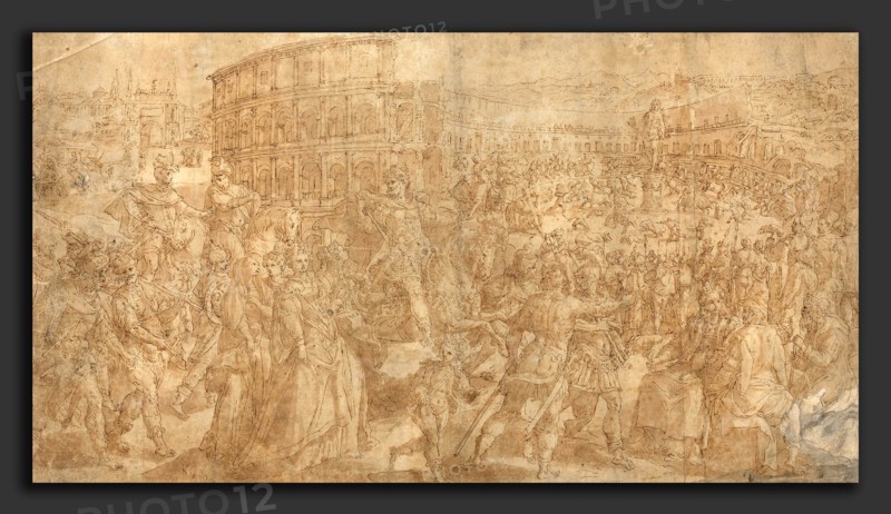 Maarten de Vos (Flemish, 1532 - 1603), A Roman Triumph, pen and brown ink with brown and gray wash'