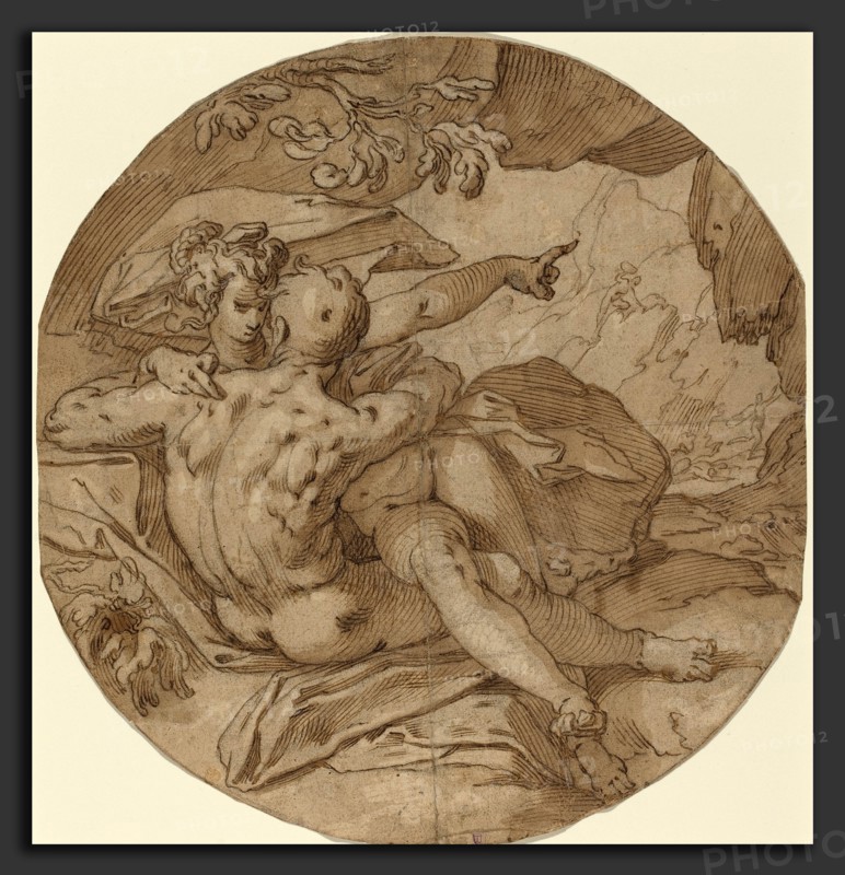 Abraham Bloemaert (Dutch, 1564 - 1651), Acis and Galatea, c. 1590, pen and brown ink with brown wash and traces of white heightening over black chalk on laid paper