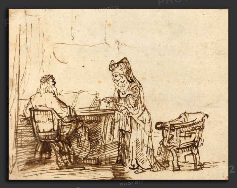 after Rembrandt van Rijn, Hannah Rejecting the Reproaches of the Prophet Eli, pen and brown ink on laid paper