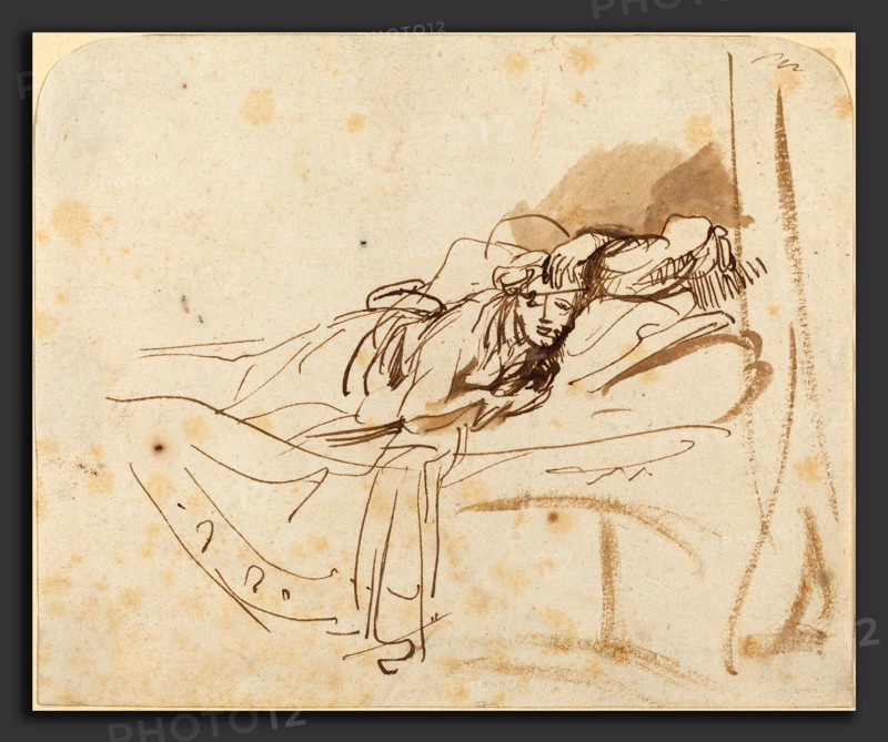 Rembrandt van Rijn (Dutch, 1606 - 1669), Saskia Lying in Bed, c. 1638, pen and ink, brush with brown wash on laid paper
