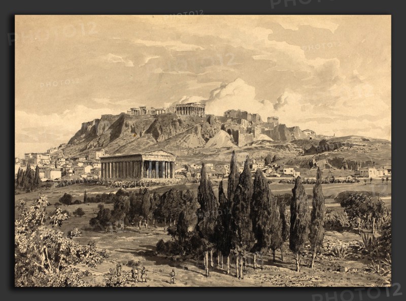Themistocles von Eckenbrecher (German, 1842 - 1921), Temple of Hyphaestus, 1890, pen and black ink and watercolor over black chalk and touches of graphite heightened with gray