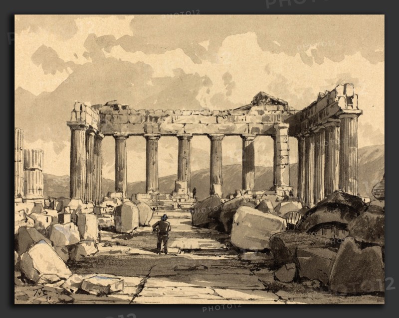 Themistocles von Eckenbrecher (German, 1842 - 1921), Parthenon, Inside, 1890, pen and black ink and watercolor over black chalk and touches of graphite heightened with gray
